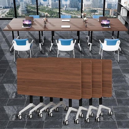 Conference Table Folding Conference Room Tables, Modern Mobile Meeting Training Table with Silent Wheels, Foldable Seminar Table for Offices, Classrooms, Libraries (4, walnut2, 61in)