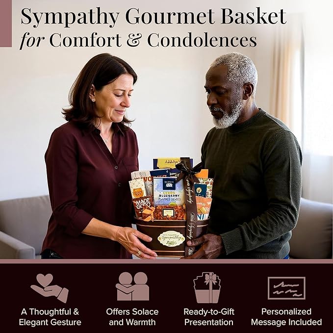 Broadway Basketeers Sympathy Care Package Gift Basket of Chocolates & Sweets.Send Condolences & Well Wishes with Beautiful Basket Enjoy Large Assortment of Sweets & Savory,Perfect for Mom Dad Friends