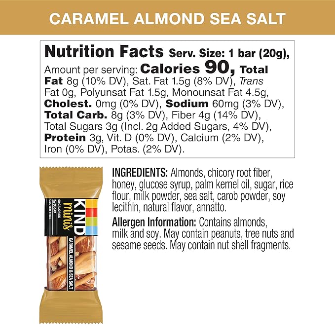 KIND Minis Healthy Snack Bar, Caramel Almond & Sea Salt, 3g Sugar, Gluten Free Bars, 0.7 OZ, (80 Ct)