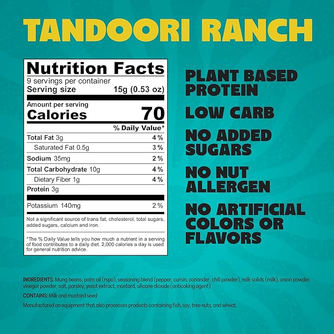 Daal By Keen Crunchy Mung Bean Snacks – Tandoori Ranch – Plant-Based Protein, High Fiber, Gluten-Free, Nut-Free – Mix into Salads or Enjoy as an On-the-Go Snack – 1 Resealable Pack, 4.76 oz
