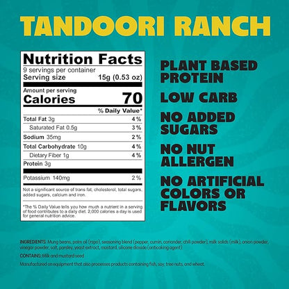 Daal By Keen Crunchy Mung Bean Snacks – Tandoori Ranch – Plant-Based Protein, High Fiber, Gluten-Free, Nut-Free – Mix into Salads or Enjoy as an On-the-Go Snack – 1 Resealable Pack, 4.76 oz