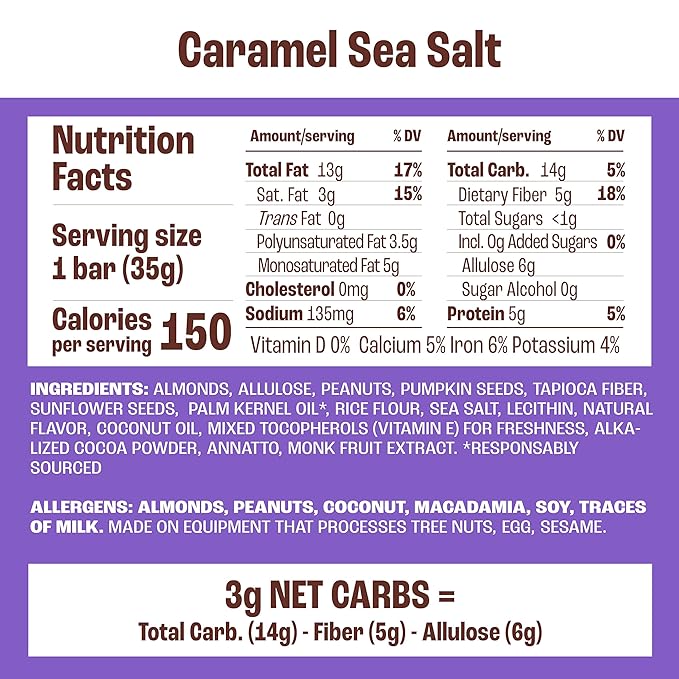Munk Pack Caramel Sea Salt Nut & Seed Snack Bars Stocking Stuffers | 5g Protein, 1g Sugar, 3g Net Carbs | Keto Friendly, Plant-Based, Low Sugar, Non-GMO, Gluten-Free Snacks | 24 Count (4.92 oz)