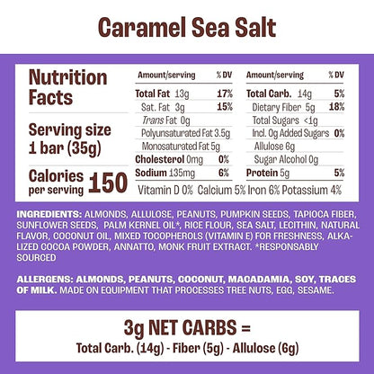 Munk Pack Caramel Sea Salt Nut & Seed Snack Bars Stocking Stuffers | 5g Protein, 1g Sugar, 3g Net Carbs | Keto Friendly, Plant-Based, Low Sugar, Non-GMO, Gluten-Free Snacks | 24 Count (4.92 oz)