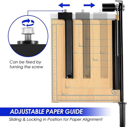 CreGear Paper Cutter, 12" Wood Guillotine Paper Trimmer, 12 Sheet Capacity, Heavy Duty Paper Slicer with Adjustable Guide, Safety Guard and Blade Lock