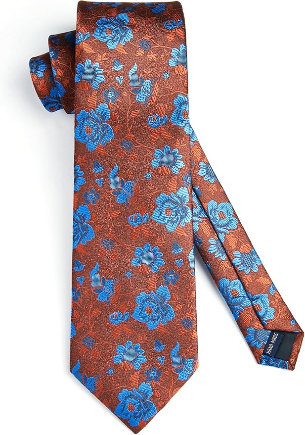 HISDERN Men Floral Ties Woven Classic 3.4" Necktie Set Formal Tie Pocket Square for Wedding with Handkerchief Gift Box
