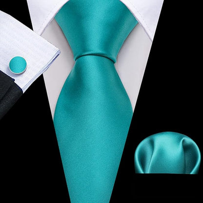 Barry.Wang Tie Sets for Men Silk Solid Necktie Stain Ties Handkerchief Pocket Square Cufflinks Wedding Business Dyed