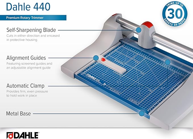 Dahle 440 Premium Rotary Trimmer, 14" Cut Length, 30 Sheet Capacity, Self-Sharpening, Automatic Clamp, German Engineered Paper Cutter