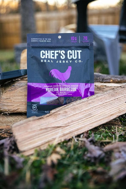 Chef’s Cut Real Chicken Jerky | High Protein Meat Snack with 10 g Protein & 70 Calories, Gluten Free, Keto-Friendly, Premium Lean Smoked Chicken Breast | Korean Barbecue | 2.5 oz (Pack of 4)