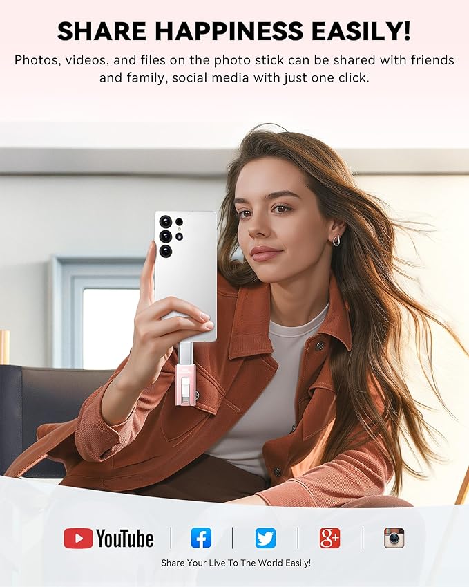 MFi Certified Flash Drive for iPhone iPad 256GB, Photo Stick for External Memory Storage, Easily Back Up and Save Photos Videos, USB Memory Stick Thumb Drive for iPhone/iPad/Android/PC (Rose Pink)