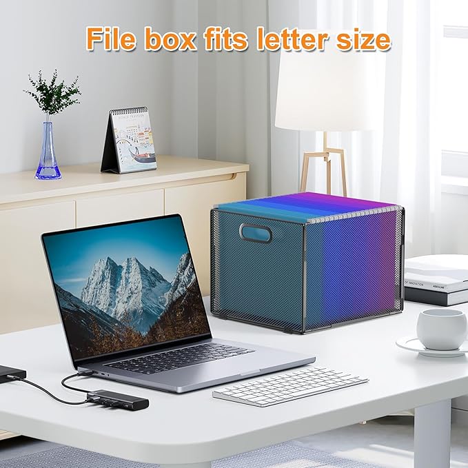 Hanging File Organizer, File Folder Organizer Mesh Hanging File Crate with Handle, File Box Storage Crate, File Basket for Office Home Letter Size, Black