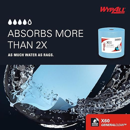 WypAll GeneralClean X60 Cloths Multi-Task Cleaning Wipes, Jumbo (34965), Strong and Absorbent Towels, Blue (1 Roll of 1,100 Sheets, 1,100 Sheet Total)