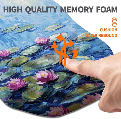 Ergonomic Slope Mouse Pad Wrist Support, Wrist Rest Mousepad for Carpal Tunnel Pain Relief with Massage Bulge and Slow Rebound Memory Foam (12x8 inch, Lotus Pond)