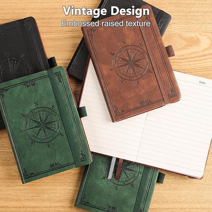 AHGXG Small Lined Pocket Journal Notebook for Men - 256 Numbered Pages College Ruled B6 Mini Journal, Vintage Soft Leather Hardcover, 80gsm Paper, for Women Work Office School, 4.1'' X 5.7''- Black