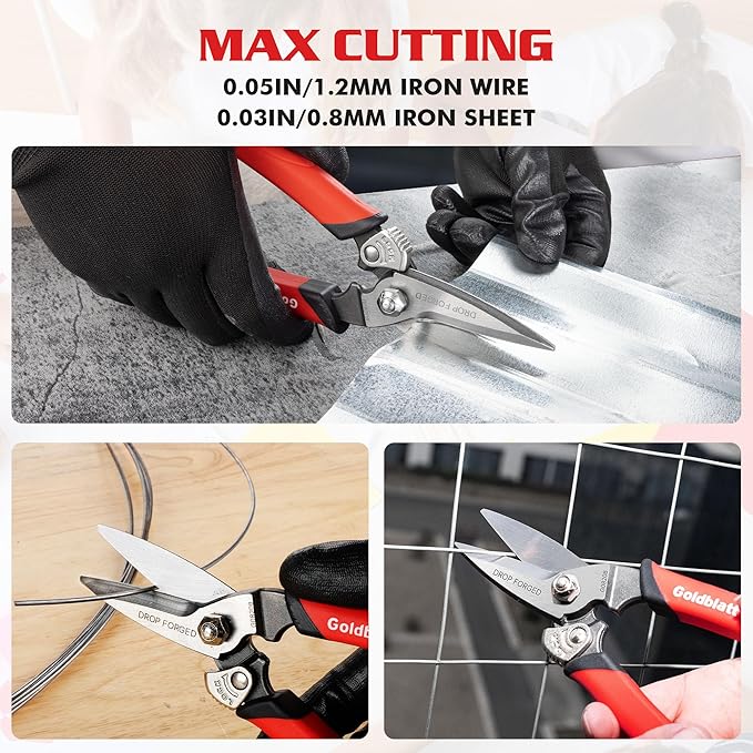 Goldblatt 3PCS Heavy Duty Scissors, Multipurpose Shop Scissors, Drop Forged Blades with Small Serrations, Comfortable Handle for Easy Cutting Cardboard, Wires, Leather, Fabric