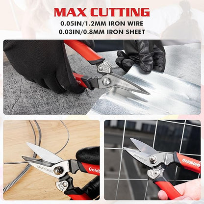 Goldblatt 3PCS Heavy Duty Scissors, Multipurpose Shop Scissors, Drop Forged Blades with Small Serrations, Comfortable Handle for Easy Cutting Cardboard, Wires, Leather, Fabric