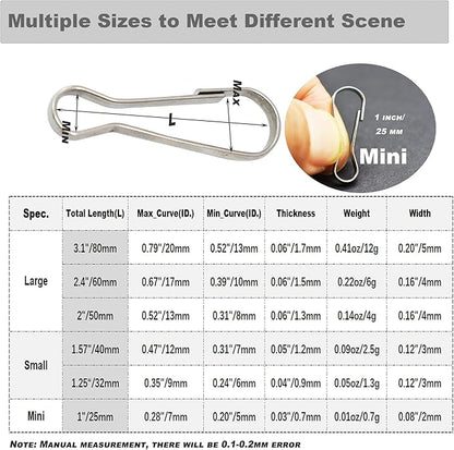 60 pcs Stainless Steel Small Spring Hooks 1.57inch/40mm Lanyard Clasp Zipper Snap Clips for Key Chain ID Card Badge Holders
