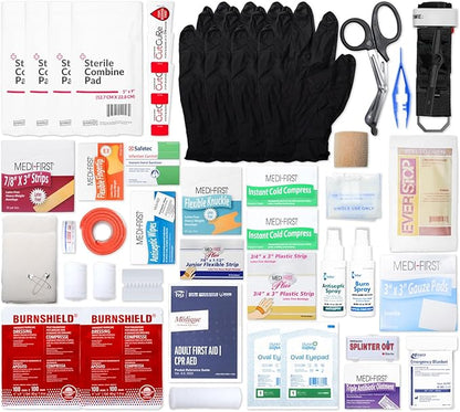 MFASCO OSHA/ANSI 2021 Class B Compliant First Aid Cabinet - Large 3-Shelf Wall Mount Kit for Office, Commercial Businesses - Complete Metal First Aid Box with Supplies - No Medications