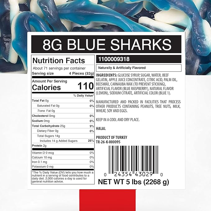 Candy Break Fruity & Sweet Blue Sharks 5 lbs Share Size Bag - Chewy Gummy Bulk Candy Pack - Snacks for Kids & Grown Ups Share Size Bag