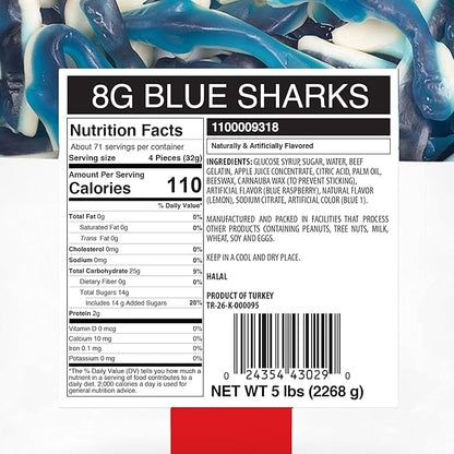 Candy Break Fruity & Sweet Blue Sharks 5 lbs Share Size Bag - Chewy Gummy Bulk Candy Pack - Snacks for Kids & Grown Ups Share Size Bag
