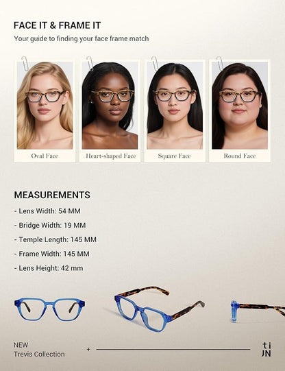 TIJN Blue Light Blocking Glasses for Women Men TR90 Rectangle Frame and Chic Preppy Style Computer Screen Glasses