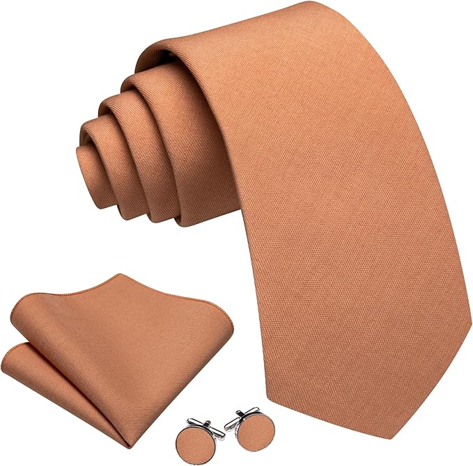 Barry.Wang Tie Sets for Men Silk Solid Necktie Stain Ties Handkerchief Pocket Square Cufflinks Wedding Business Dyed