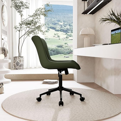 YOUNIKE Office Chair, Armless Desk Chair Computer Chair with Wheels, Modern Upholstered PU Leather Task Chair, Rolling Adjustable Swivel Home Office Desk Chair, Dark Green