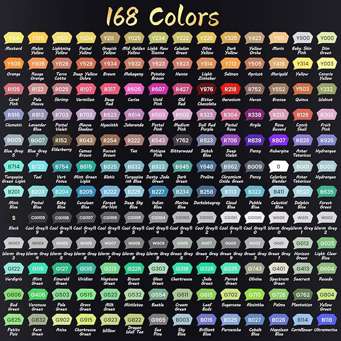 Caliart Markers, 168 Colors Dual Tip Art Markers Sketch Pens Permanent Alcohol Based, with Case for Adult Artist Halloween Drawing Sketching