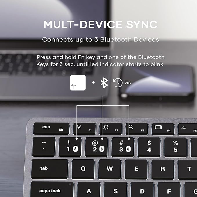 Satechi Slim X1 Bluetooth Backlit Keyboard for Mac, Illuminated Keys & Multi-Device Sync, for MacBook Air/Pro M4, iPad Air/Pro M4/M3, iPad mini, Mac mini, iMac - Space Gray