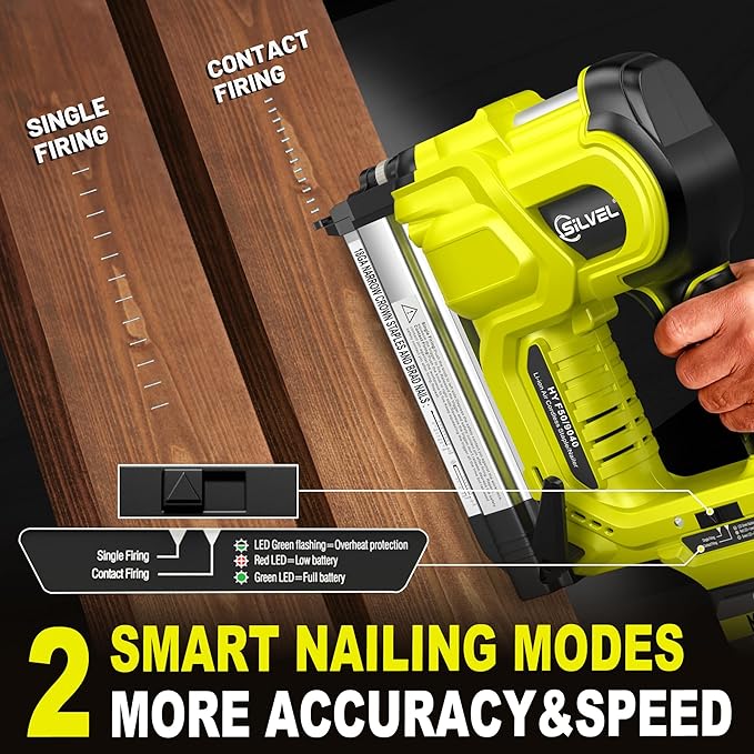 SILVEL 2" Cordless Brad Nailer, 2-in-1 21V Electric Brad Nailer Stapler with 2 * 4.0Ah Battery, 1000pcs Nails, 18GA Staples, Adjustable Depth for Woodworking, Home Improvement