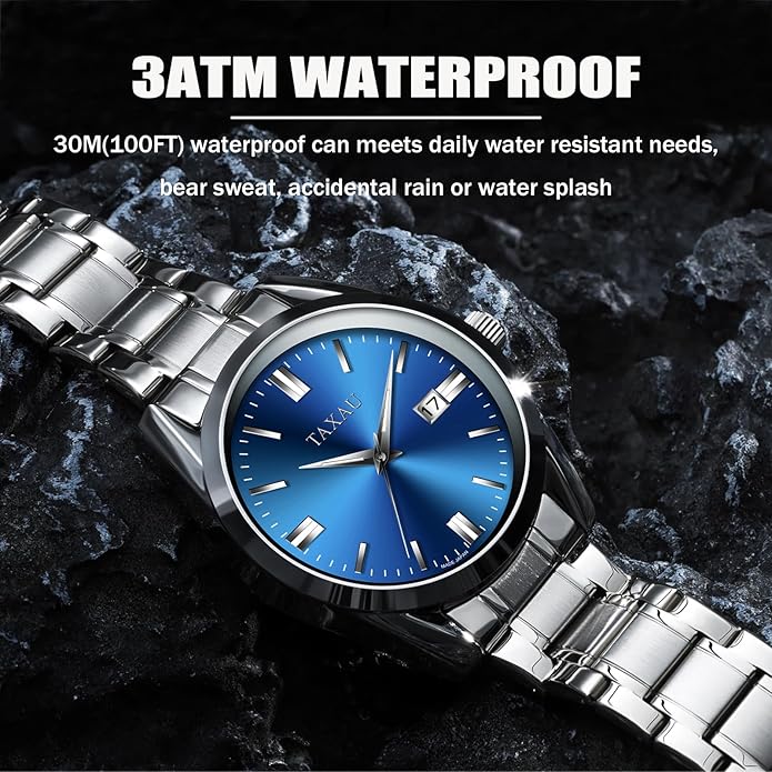Mens Silver Watch Luxury Minimalist Dress Watch Classic Waterproof Watches for Men Analog Quartz Stainless Steel Men's Wrist Watches with Date Luminous Relojes para Hombres