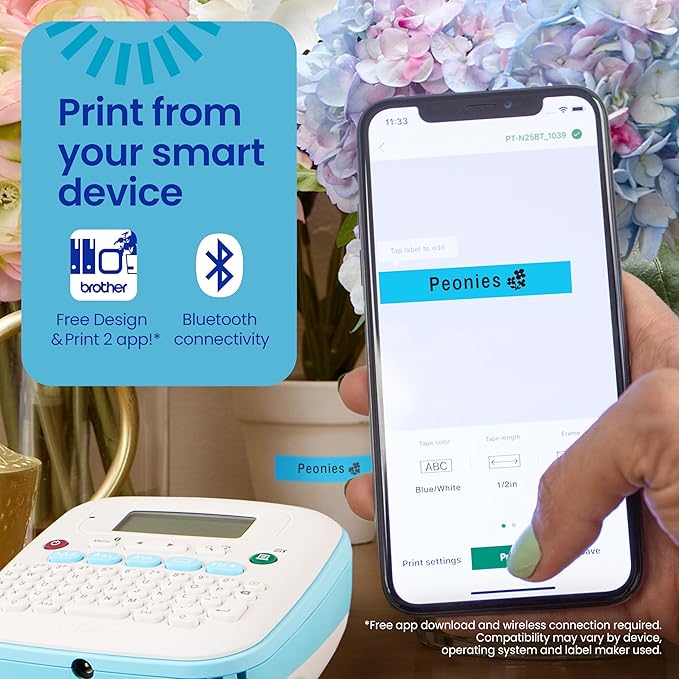 Brother P-Touch PT-N25BTV3 Personal Connected Label Maker, Bluetooth (Bundle), Design&Print2 app, Portable, Handheld, 3 Sample Label Tapes Included, Prints with P-Touch Btag½â€ (12mm) Wide Tapes