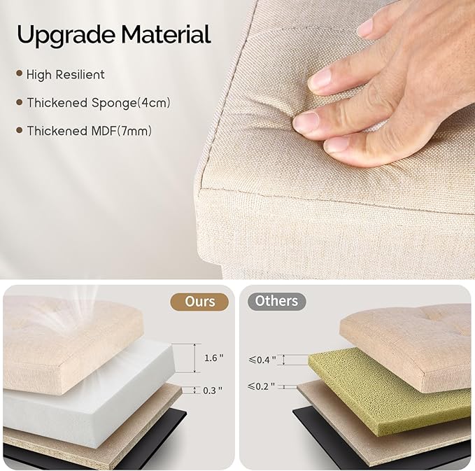 Storage Ottoman,Folding Ottomans with Storage,Linen Ottoman Foot Rest with Pocket,Foot Stool with Thicker Foam Padded for Living Room,Bedroom,Office,Dorm,287 lb Load Capacity,17x13x13in,Beige