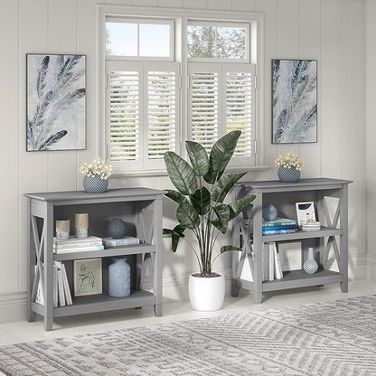 Bush Furniture Key West Small 2 Shelf Bookcase in Cape Cod Gray, Compact Home Organizer, Vertical Storage Solution, Bookshelf for Office or Living Room