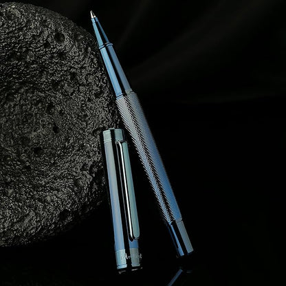 Electroplated Blue Rollerball Pen, Stunning Luxury Pen with Mesh Texture Design、Schmidt Ink Refill, Nice Gift Set for Men & Women, Business, Executive, Office, Fancy, Nice Fancy Designer Pens