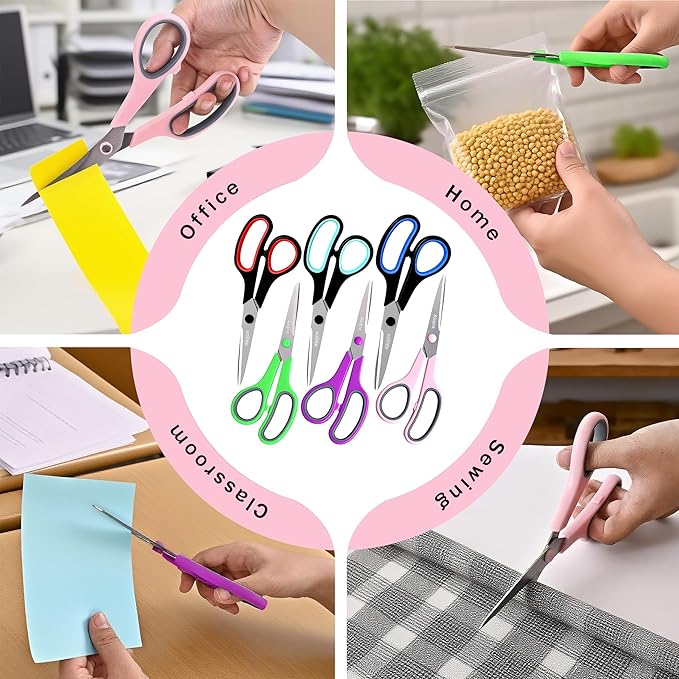 Scissors Set of 24-Pack, Rkqoa 8" All Purpose Pure Black Scissors - Thick Sharp Shears for Office School Sewing Craft Supplies, Classroom Must have, High/Middle School Student Teacher Scissor Bulk
