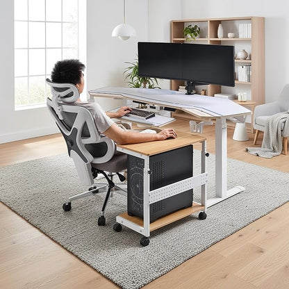 EUREKA ERGONOMIC PC Stand Computer Cart, Height Adjustable Tower Stand 2-Tier for ATX Case Printer, Rolling Cart on Wheels for Home Office Gaming