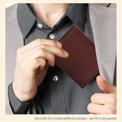 Oak Leathers Slim Leather Wallet for Men - RFID Wallets Credit Card Holder Ultra Thin Gift for Mens, Front Pocket Minimalist Design