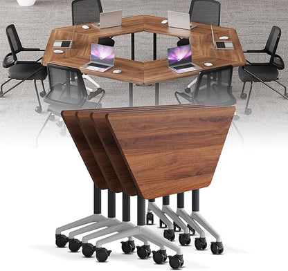 Conference Room Table, Folding Conference Table with Flip-Top Design, Mobile Seminars Dynamic Meetings Training Tables for Offices, Classrooms, and Meeting Room (8, X1915-T, 70.8)