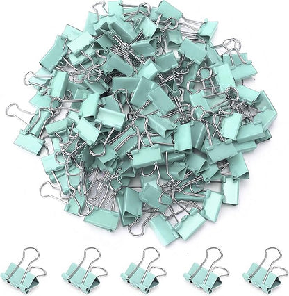 100 Pack Mini Light Green Binder Clips 5/8 Inch (15 mm), Colored Little Paper Clamps, Small Tiny Micro Size Paper Clips for Office Home School Business 0.6"