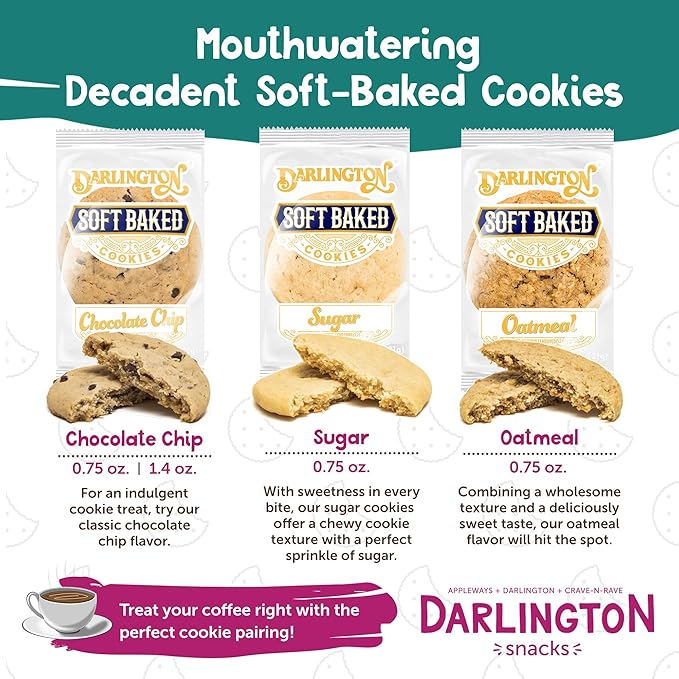 Darlington Snacks Individually Wrapped Oatmeal Cookies Soft Baked, 100% Nut Free Soft Baked Cookies Oatmeal, Made in USA, 0.75 Oz, 216 Count