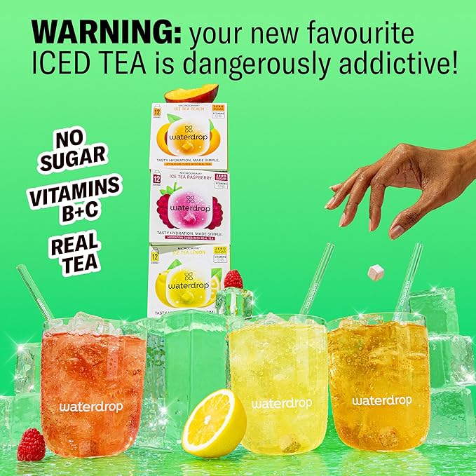 Waterdrop Hydration Cubes With Vitamin C, B Vitamins and Electrolytes, 3 Iced Tea Flavor Electrolyte Variety Pack, Flavored Water Enhancer Cubes for Still & Sparkling Water, Sugar Free, 36 Count