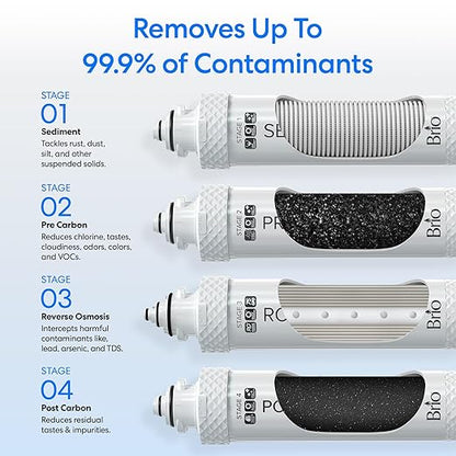Brio 500 Series 4-Stage Bottle-Less POU Tri-Temperature Digital Self Cleaning Water Cooler Dispenser