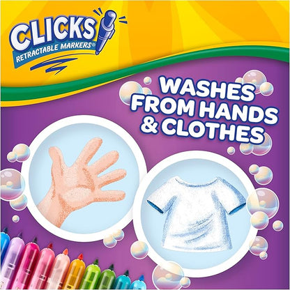 Crayola Clicks Retractable Markers - Bold (10ct), No Dry Washable Markers for Kids, Click Markers for School, Must Have Coloring Supplies, Gifts