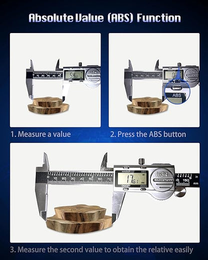 Digital Caliper Measuring Tool, 6 Inch with Feeler Gauges, IP54 Waterproof Stainless Steel, MM/Inch/Fraction, (ABS) Absolute Scale Calipers, Auto-Off LCD Micrometer Vernier Caliper
