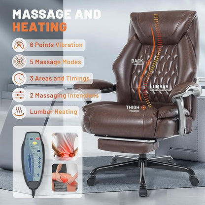 Massage Office Chair with Heating Function & Footrest, 6-Point Vibration, Ergonomic Executive Reclining Desk Chair with Padded Seat for Relaxation, Comfort & Stress Relief