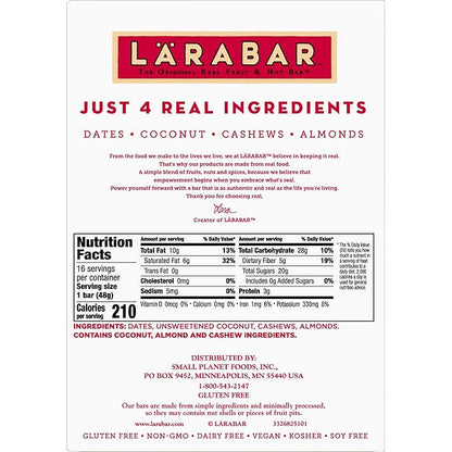 Larabar Coconut Cream Pie, Gluten Free Vegan Fruit & Nut Bar, 16 Ct