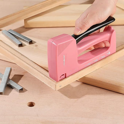 HAUSHOF Light Duty Staple Gun, Upholstery Staple Gun with 800PCS JT21 Staples and Stapler Remover, Fits JT21 Staple of 1/4'', 5/16'' & 3/8'', Used for Wood, Classroom, Crafts, DIY, Decoration (Pink)