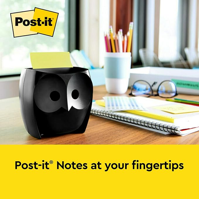 Post-it Owl Note Dispenser, Includes 1 Pad of Post-it 3 in X 3 in Super Sticky Dispenser Pop-up Notes, 45 Sheets (OWL-330-BK)