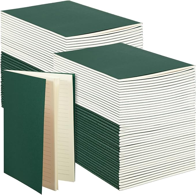 Mimorou 100 Pcs Kraft Notebook Journals 5.5 Inch x 8.3 Inch A5 Softcover Notebooks Bulk for Writing Sketch Office Notepad with 60 Pages 30 Sheets (Green,Lined)