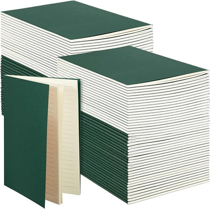 Mimorou 100 Pcs Kraft Notebook Journals 5.5 Inch x 8.3 Inch A5 Softcover Notebooks Bulk for Writing Sketch Office Notepad with 60 Pages 30 Sheets (Green,Lined)